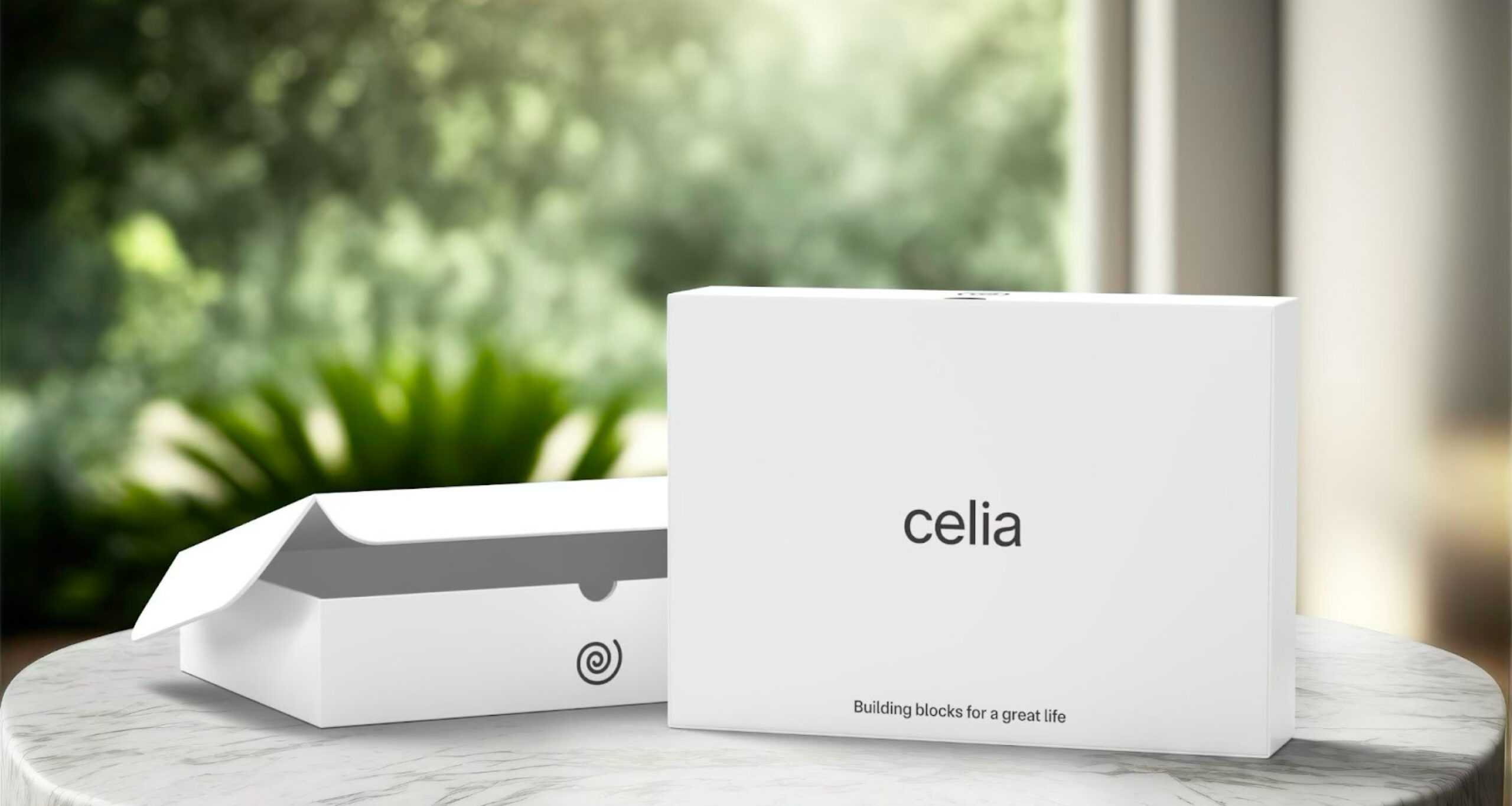 Celia product box on a table